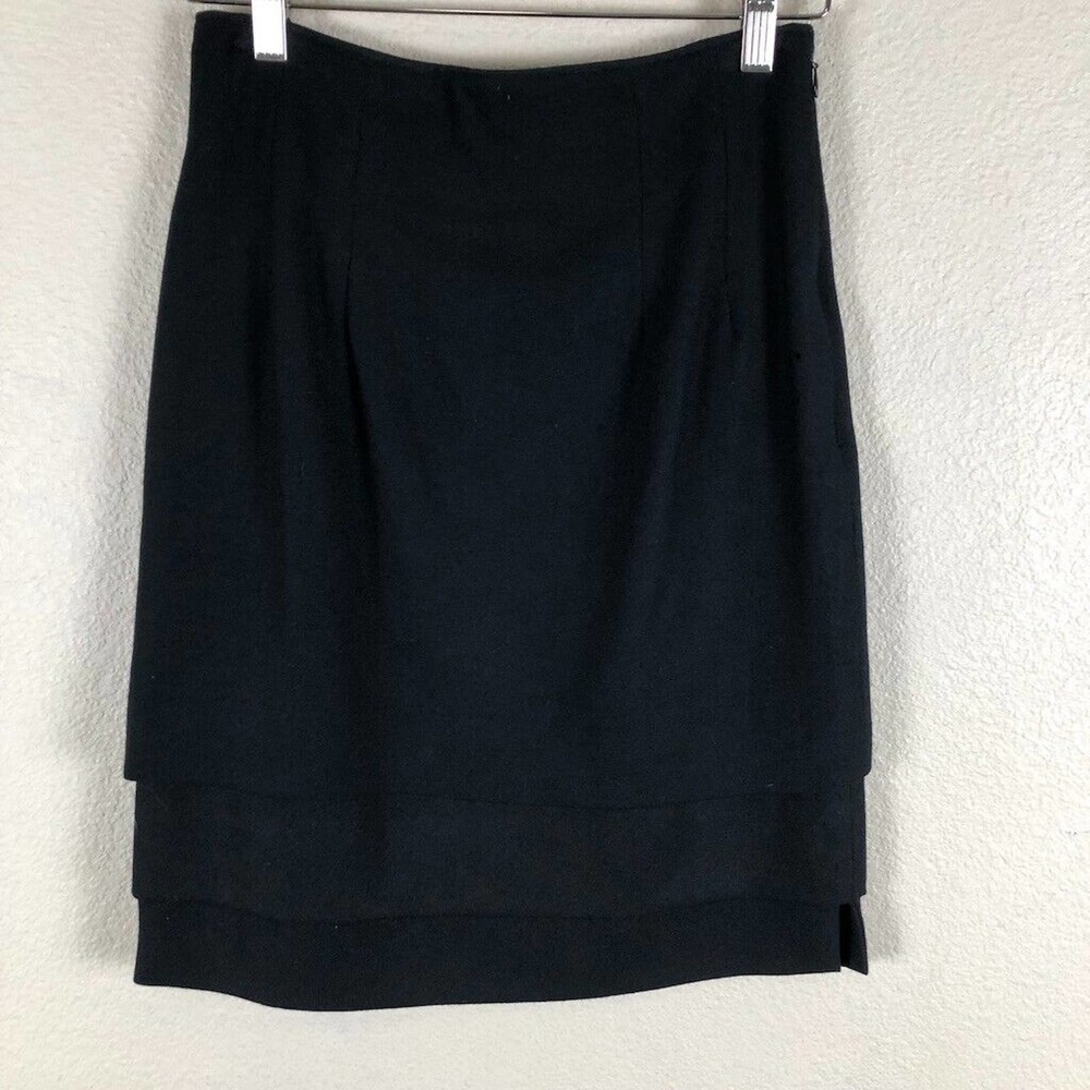 Evan Picone Skirt Women 4 Black Wool Layered Tiered A Line Midi Classic Timeless